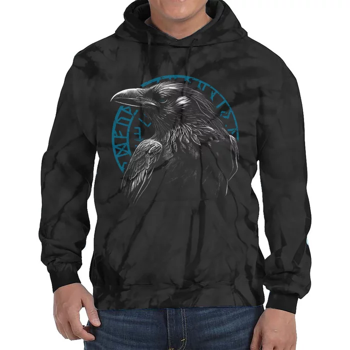 Raven Bird With Viking Rune Tie Dye Hoodie