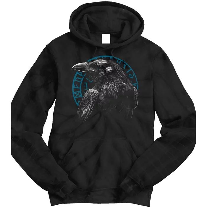 Raven Bird With Viking Rune Tie Dye Hoodie