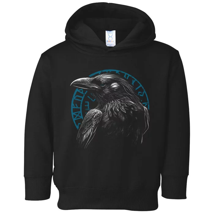 Raven Bird With Viking Rune Toddler Hoodie