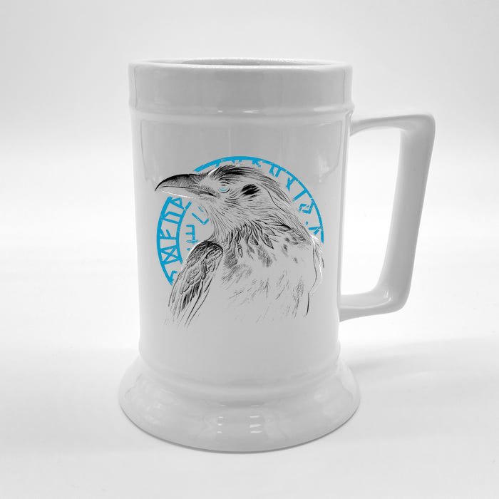 Raven Bird With Viking Rune Front & Back Beer Stein