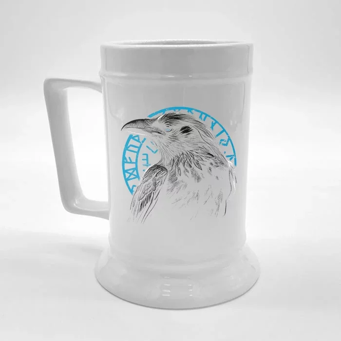 Raven Bird With Viking Rune Front & Back Beer Stein