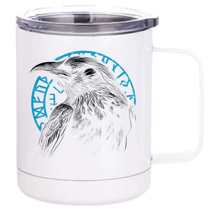 Raven Bird With Viking Rune Front & Back 12oz Stainless Steel Tumbler Cup