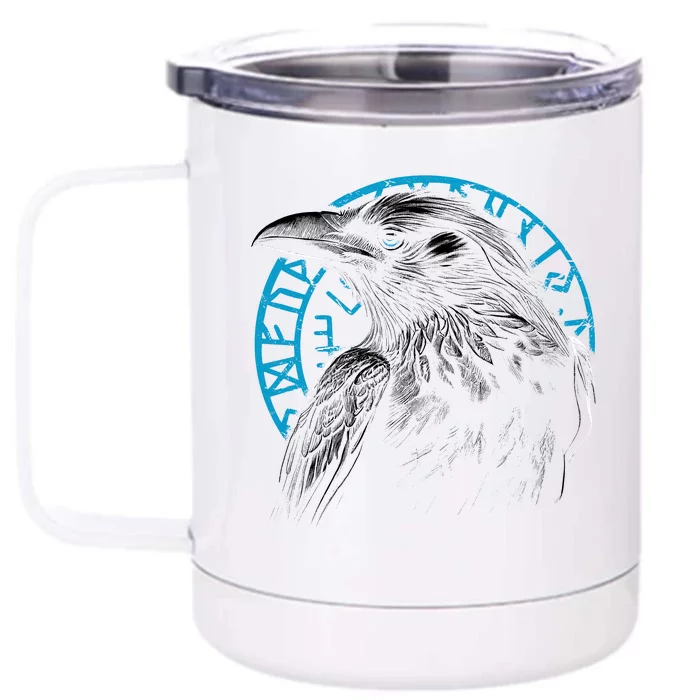 Raven Bird With Viking Rune Front & Back 12oz Stainless Steel Tumbler Cup