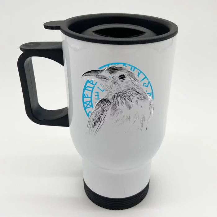 Raven Bird With Viking Rune Front & Back Stainless Steel Travel Mug