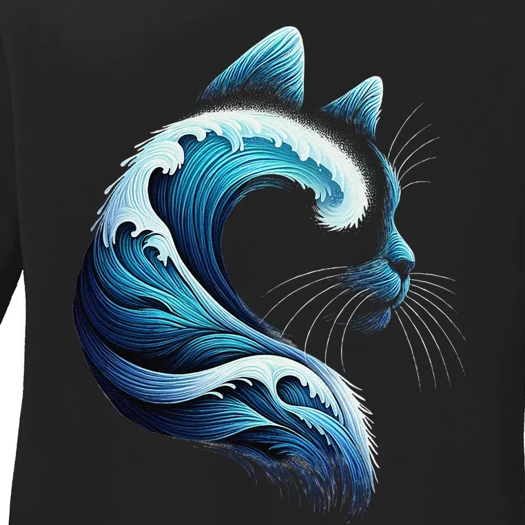 Retro Blue Wave Of Cat Ladies Blue Cats Wave For Kamala Gift Ladies Long Sleeve Shirt