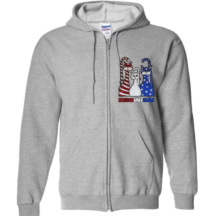 Red Blue White Cat American Flag Patriotic Plus Size Full Zip Hoodie