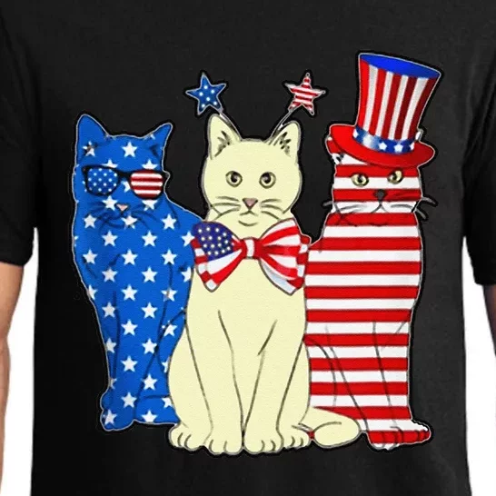 Red Blue White Cat American Flag Patriotic Tee Plus Size Pajama Set