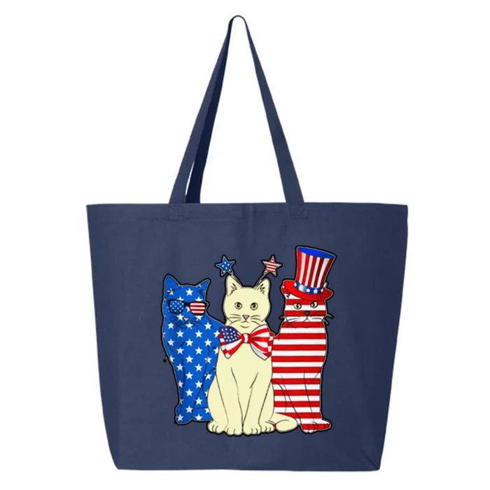 Red Blue White Cat American Flag Patriotic Tee Plus Size 25L Jumbo Tote