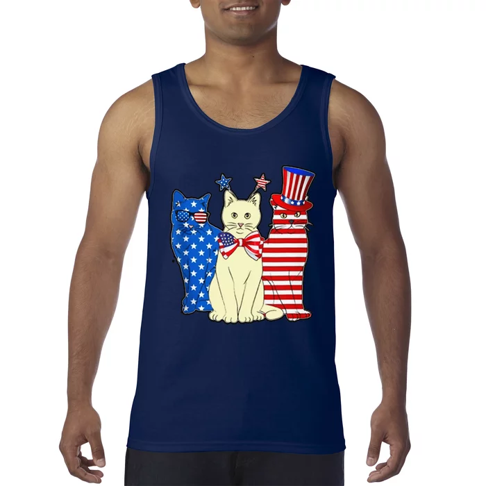 Red Blue White Cat American Flag Patriotic Tee Plus Size Tank Top