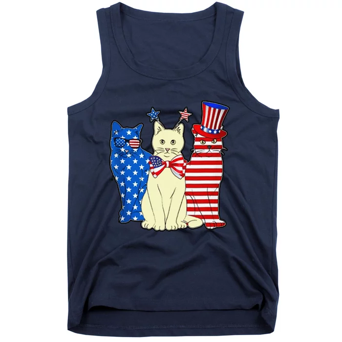 Red Blue White Cat American Flag Patriotic Tee Plus Size Tank Top