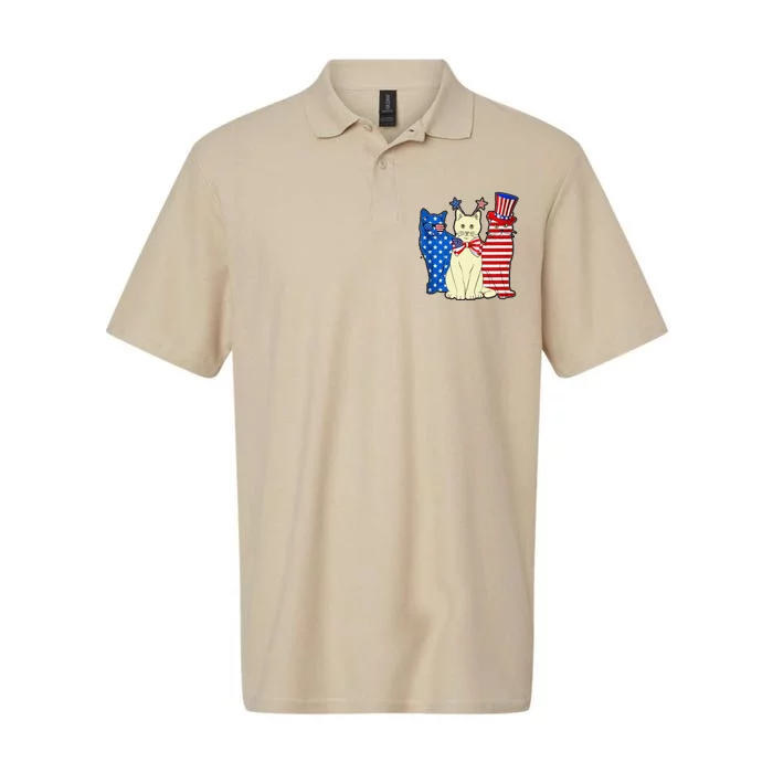 Red Blue White Cat American Flag Patriotic Tee Plus Size Softstyle Adult Sport Polo