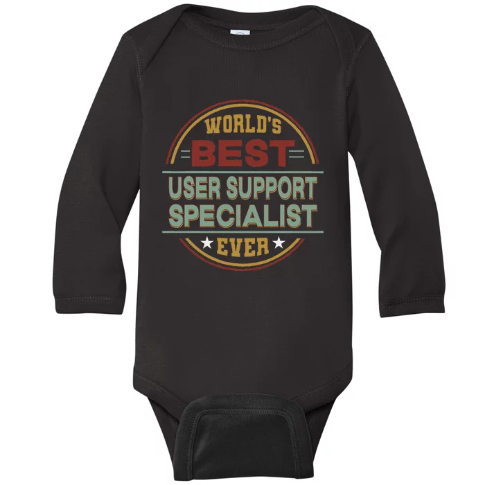 Retro Badge Worlds Best User Support Specialist Baby Long Sleeve Bodysuit