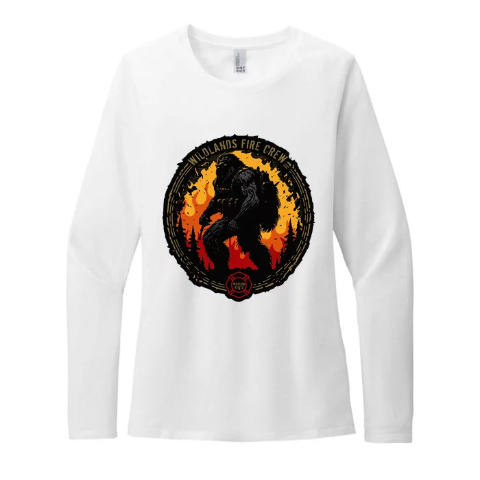 Retro Bigfoot Wildland Firefighter Sasquatch Fireman Womens CVC Long Sleeve Shirt