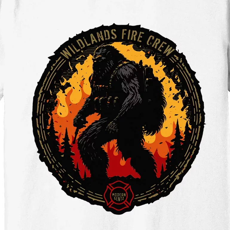 Retro Bigfoot Wildland Firefighter Sasquatch Fireman Premium T-Shirt