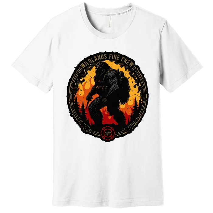 Retro Bigfoot Wildland Firefighter Sasquatch Fireman Premium T-Shirt