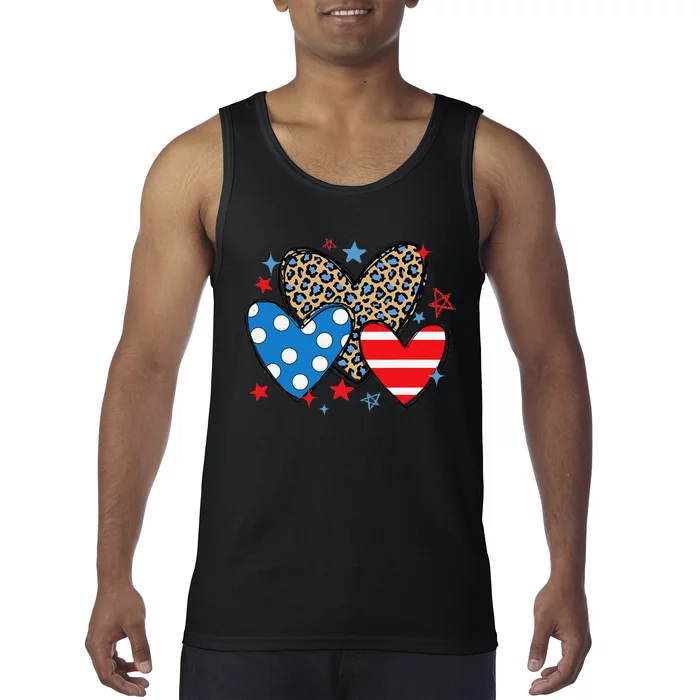 Red Blue White Heart Star Patriotic Happy 4th Of July Tank Top