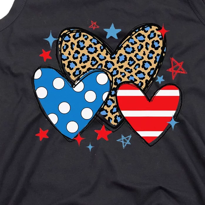 Red Blue White Heart Star Patriotic Happy 4th Of July Tank Top