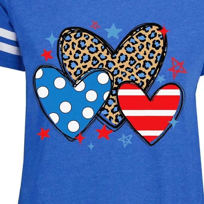 Red Blue White Heart Star Patriotic Happy 4th Of July Enza Ladies Jersey Football T-Shirt