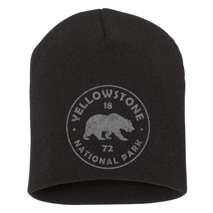 Retro Bear Yellowstone National Park 1872 Hiking Souvenir Short Acrylic Beanie