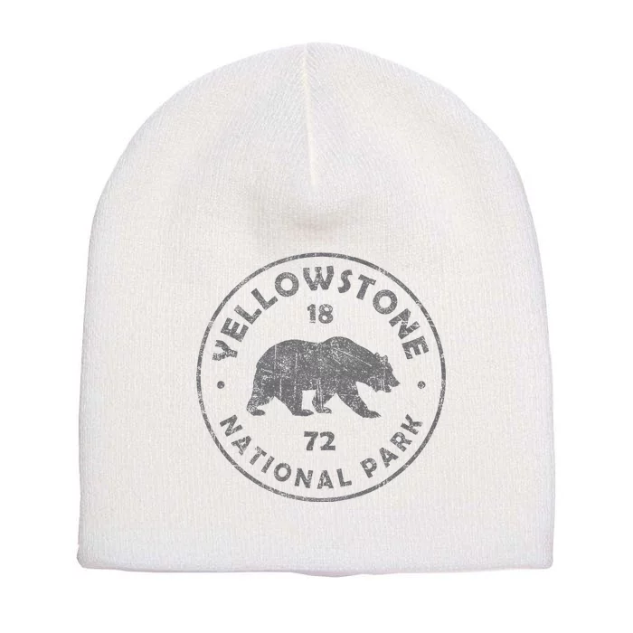 Retro Bear Yellowstone National Park 1872 Hiking Souvenir Short Acrylic Beanie