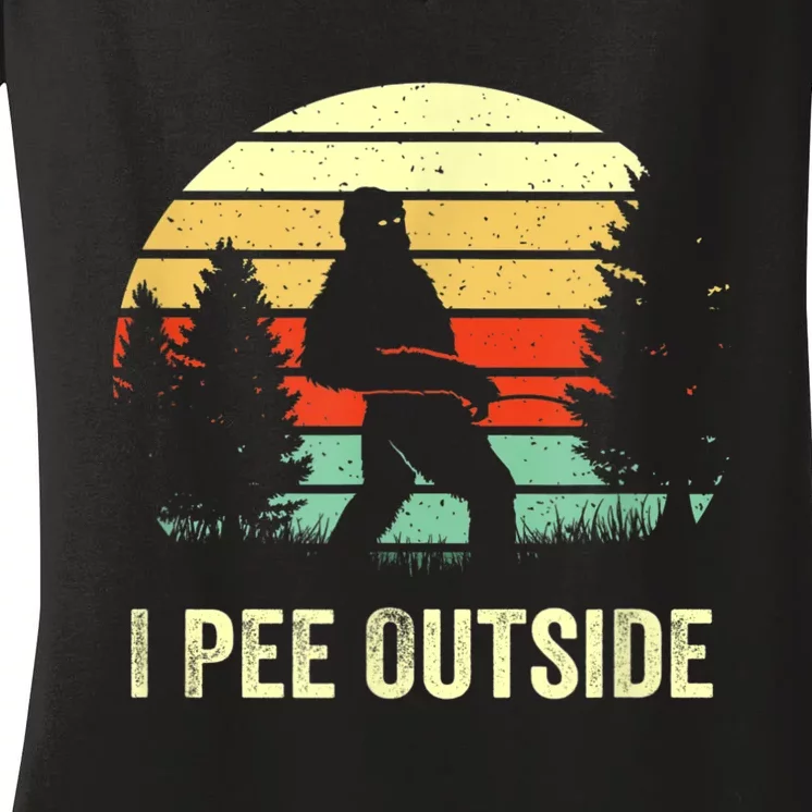 Retro Bigfoot Yeti Silhouette I Pee Outside Sasquatch Women's V-Neck T-Shirt