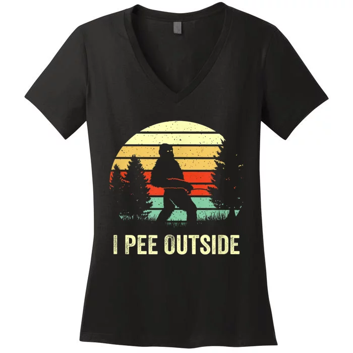 Retro Bigfoot Yeti Silhouette I Pee Outside Sasquatch Women's V-Neck T-Shirt