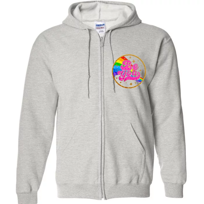 Retro Be You Rainbow Emblem Full Zip Hoodie