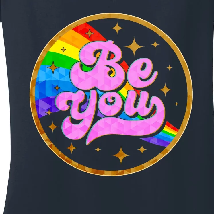 Retro Be You Rainbow Emblem Women's V-Neck T-Shirt