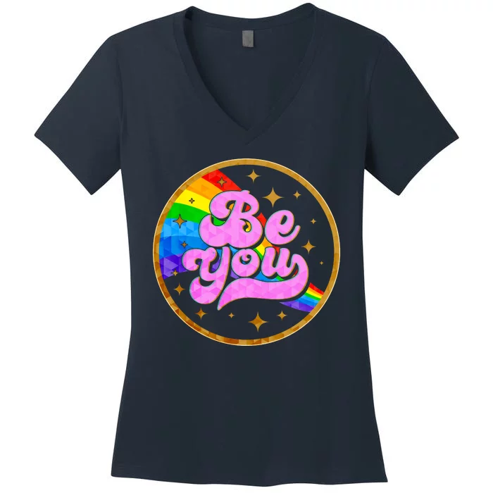 Retro Be You Rainbow Emblem Women's V-Neck T-Shirt