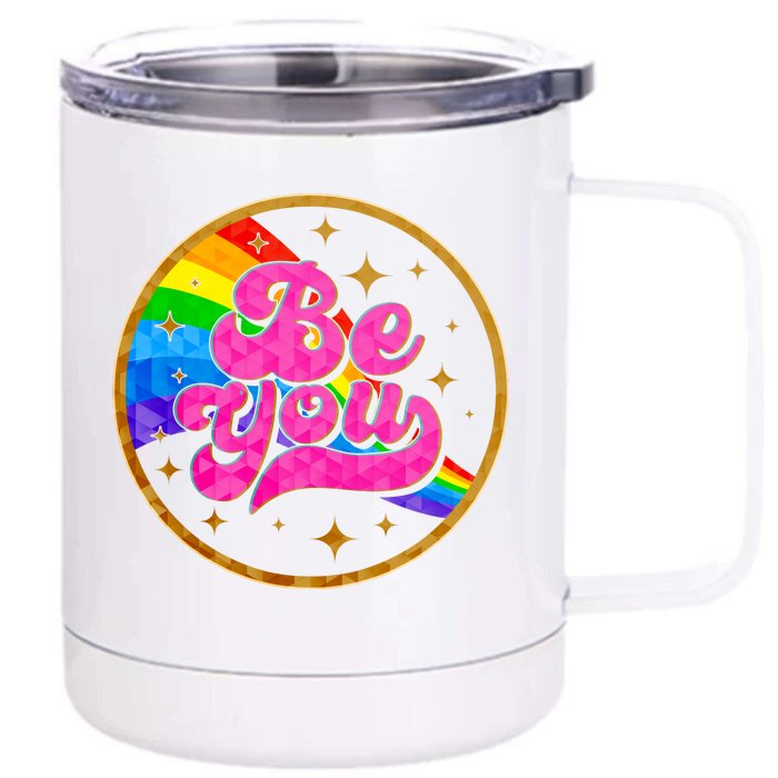 Retro Be You Rainbow Emblem Front & Back 12oz Stainless Steel Tumbler Cup