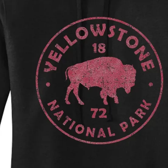 Retro Bison Yellowstone National Park 1872 Hiking Souvenir Women's Pullover Hoodie