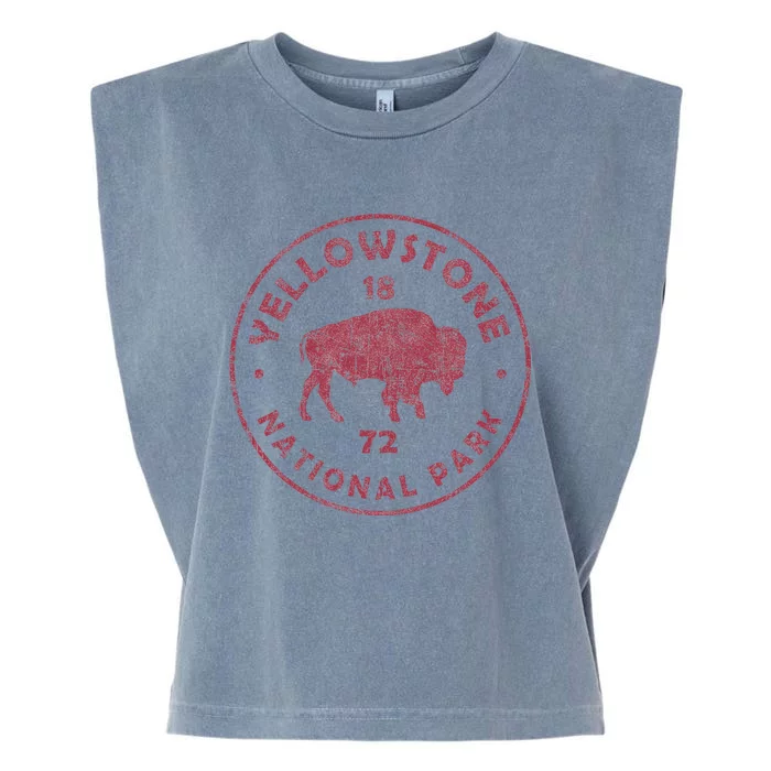 Retro Bison Yellowstone National Park 1872 Hiking Souvenir Garment-Dyed Women's Muscle Tee