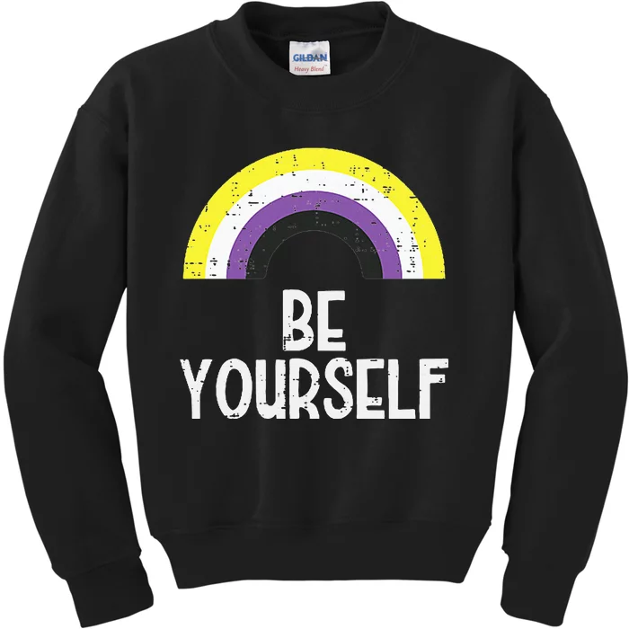 Rainbow Be Yourself Non Binary Nb Pride Flag Lgbt Kids Sweatshirt