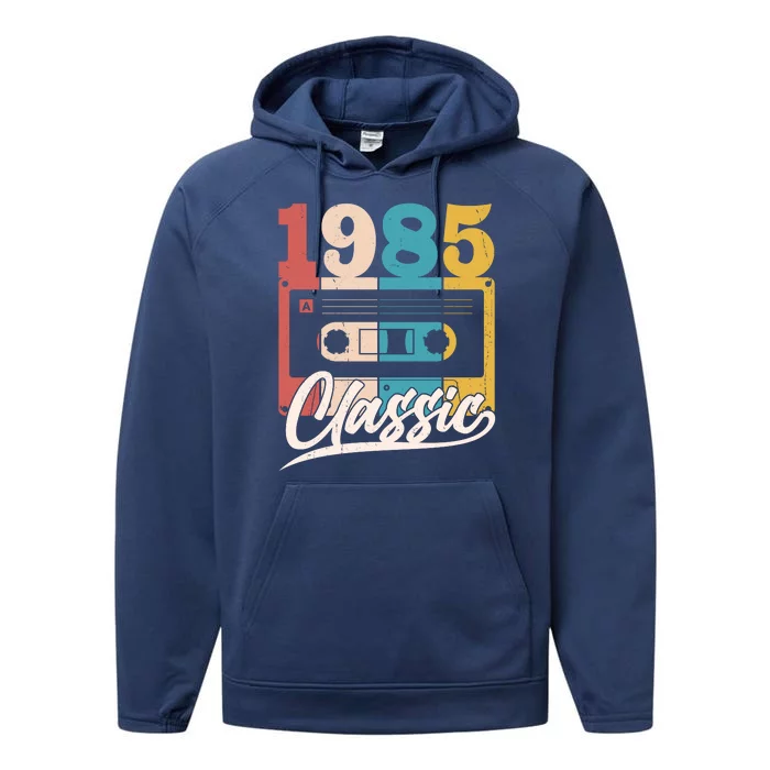 Retro Classic 1985 Birthday Cassette Tape Performance Fleece Hoodie