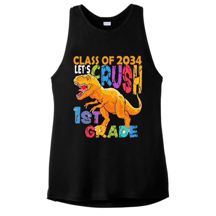 Ready Crush 1st Grade Dinosaur First Back to School Ladies Tri-Blend Wicking Tank