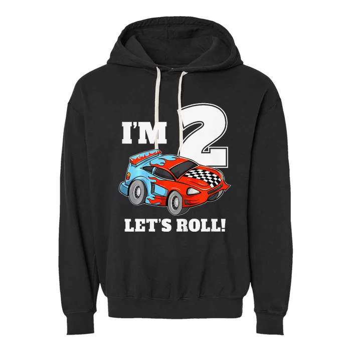 Race Car 2nd Birthday Boy 2 Two Racing Car Driver Garment-Dyed Fleece Hoodie