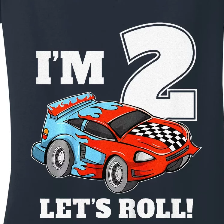 Race Car 2nd Birthday Boy 2 Two Racing Car Driver Women's V-Neck T-Shirt