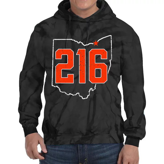 Retro Cleveland 216 Area Code Ohio Outline Tie Dye Hoodie