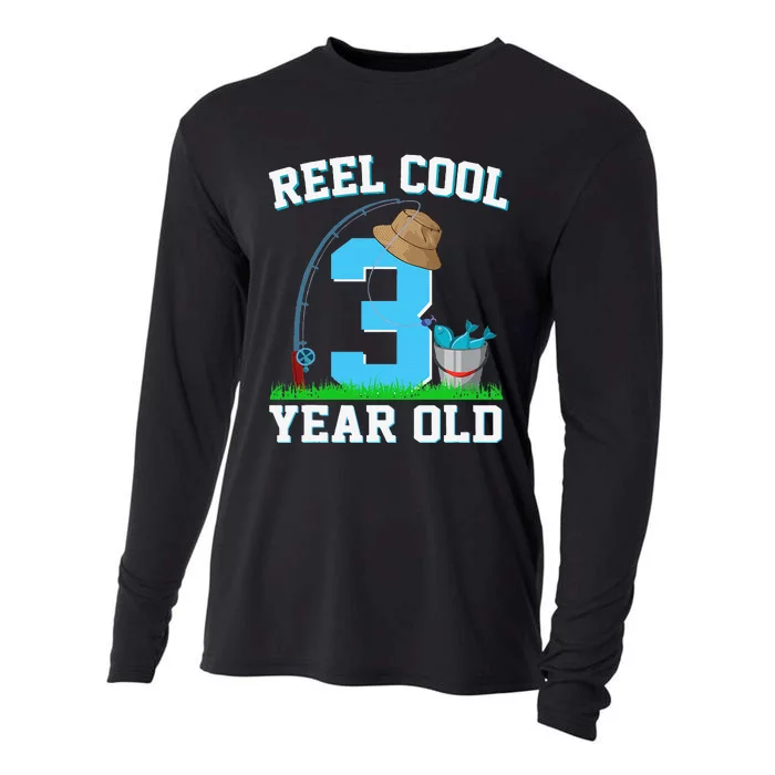 Reel Cool 3 Years Old Fishing 3rd Birthday Fisher Cooling Performance Long Sleeve Crew