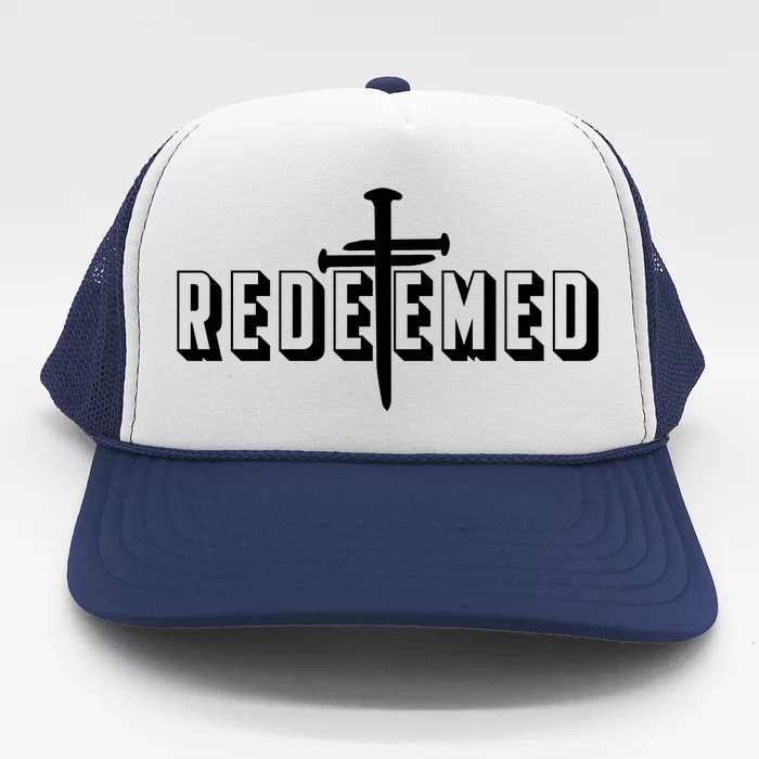 Redeemed Collection 3 Nails Cross Jesus Christ Christian Catholic Trucker Hat