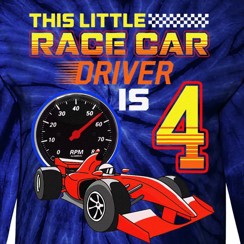 Race Car 4th Birthday 4 Racing Car Driver Tie-Dye Long Sleeve Shirt