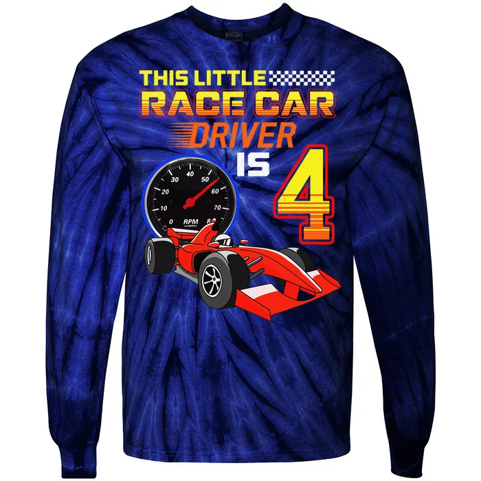 Race Car 4th Birthday 4 Racing Car Driver Tie-Dye Long Sleeve Shirt