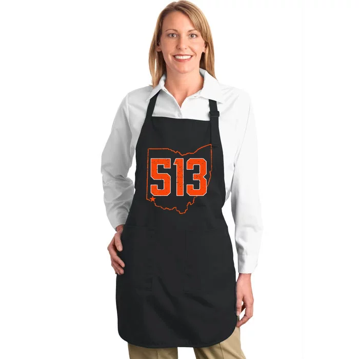 Retro Cincinnati 513 Area Code Ohio Vintage Full-Length Apron With Pocket