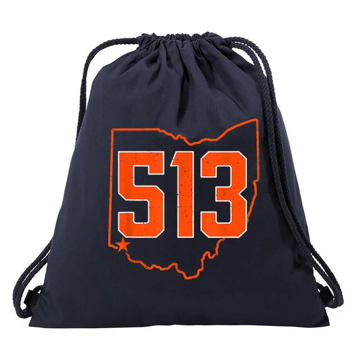 Retro Cincinnati 513 Area Code Ohio Vintage Drawstring Bag