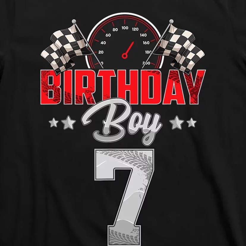 Race Car 7th Birthday Boy Party Racing 7 Year Old Pit Crew T-Shirt