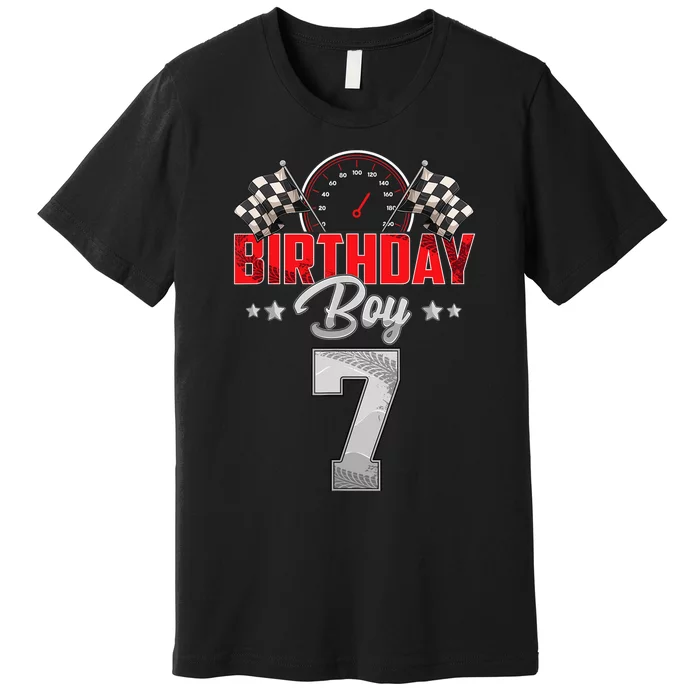 Race Car 7th Birthday Boy Party Racing 7 Year Old Pit Crew Premium T-Shirt