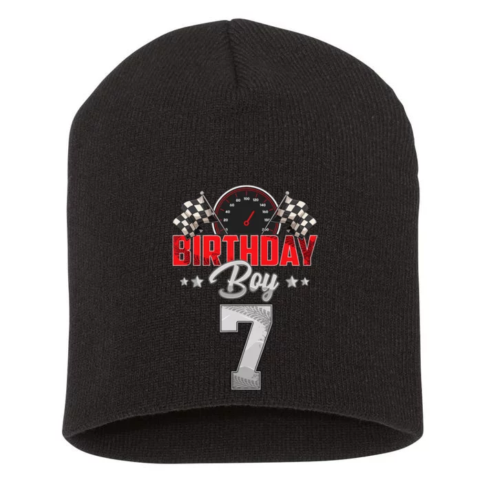 Race Car 7th Birthday Boy Party Racing 7 Year Old Pit Crew Short Acrylic Beanie