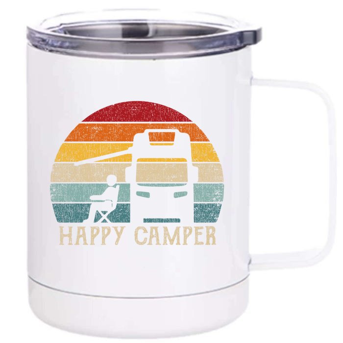 Rv Camping 70s 80s Retro Happy Camper Cool Gift Front & Back 12oz Stainless Steel Tumbler Cup