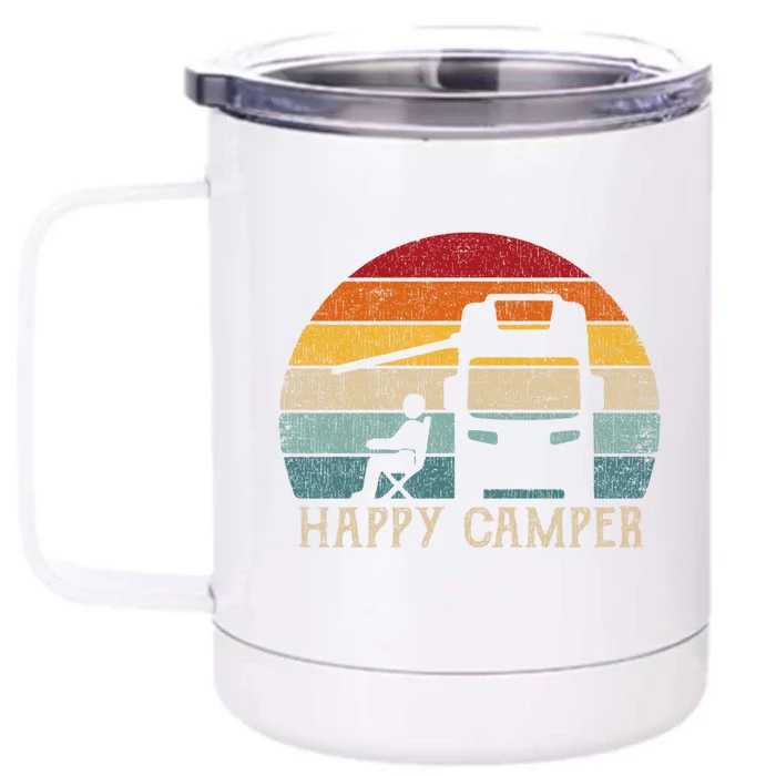 Rv Camping 70s 80s Retro Happy Camper Cool Gift Front & Back 12oz Stainless Steel Tumbler Cup