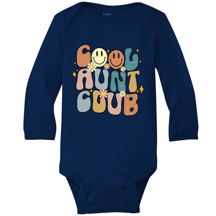 Retro Cool Aunt Club Groovy Colorful Aunties Funny Cute Gift Baby Long Sleeve Bodysuit